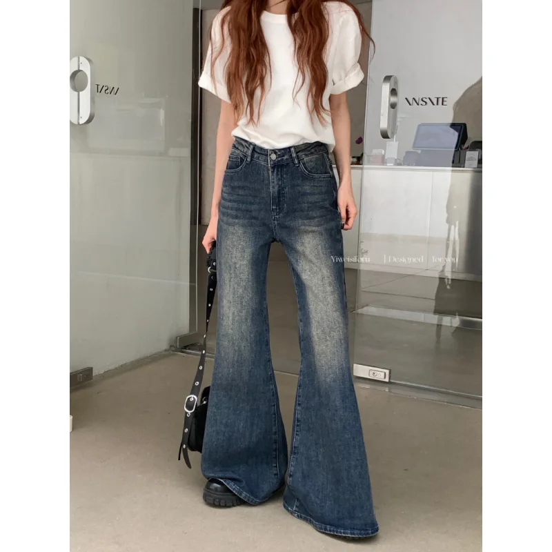 

Women Jeans Blue Vintage Fashion American High Waisted Mop Pants Wide Leg Jean Female Trouser Hip Hop Baggy Spring Denim Pants