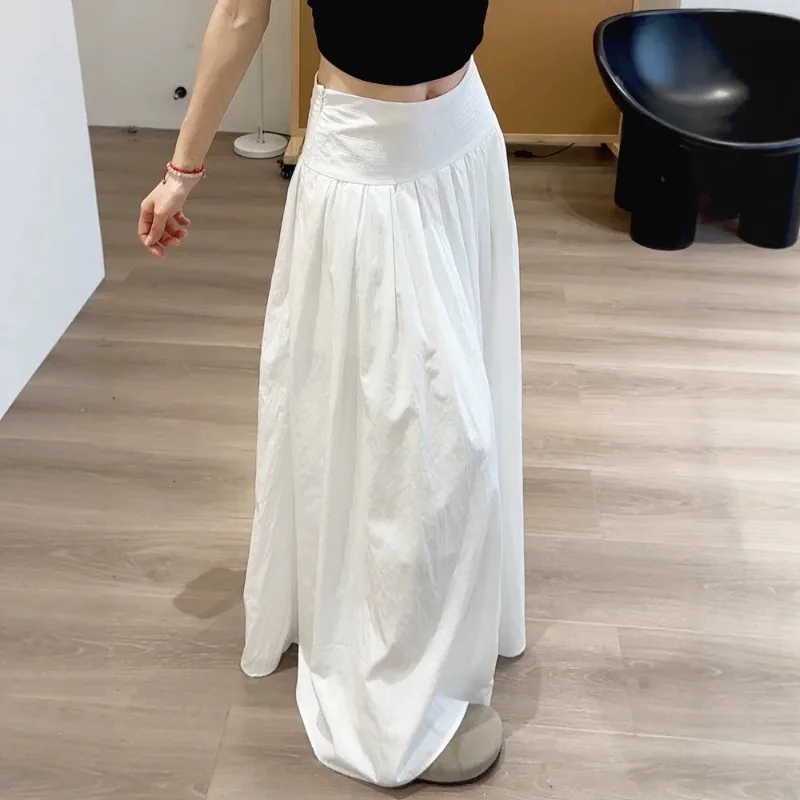 2026 New White Wrinkled High Waist A Line Large Umbrella Skirt Luxury Elegance