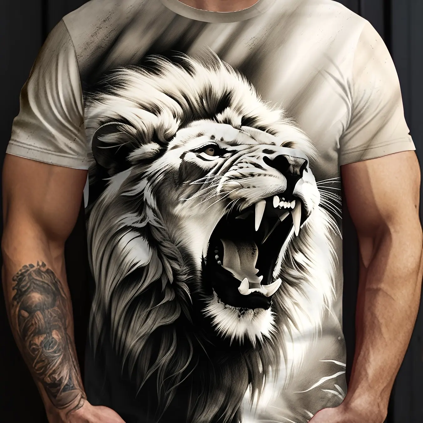 Mens Lion Print Short Sleeve Crew Neck T-Shirt Soft Breathable Casual Wear Outdoor Activities Summer Essential Clothing Tshirts image 6