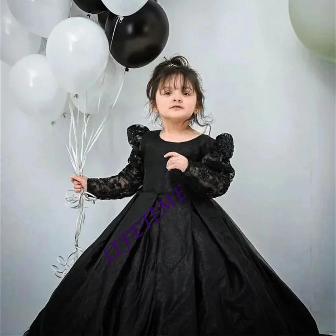 

Классическое элегантное кружевное платье с круглым вырезом, длинными пышными рукавами, А-силуэта, плиссированное, в пол, с возможностью индивидуального пошива, для девочек на Первое Причастие