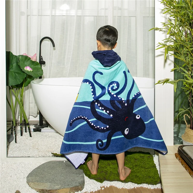 All season hot selling Kids Beach Towel Poncho Sided Animal Pattern Bath Towel Kids Baby Beach Hooded Towel