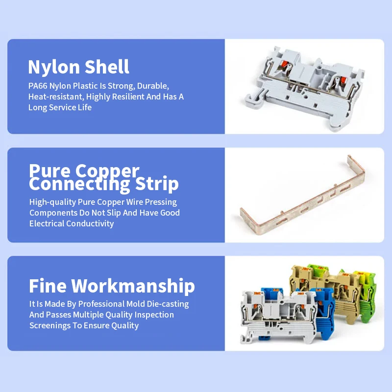 10pcs/100Pcs PT 2.5 Push-in Terminal 2.5mm² Cable Electrical Connector 800V Penetration Anal Plug PT2.5 DIN Rail Terminal Block