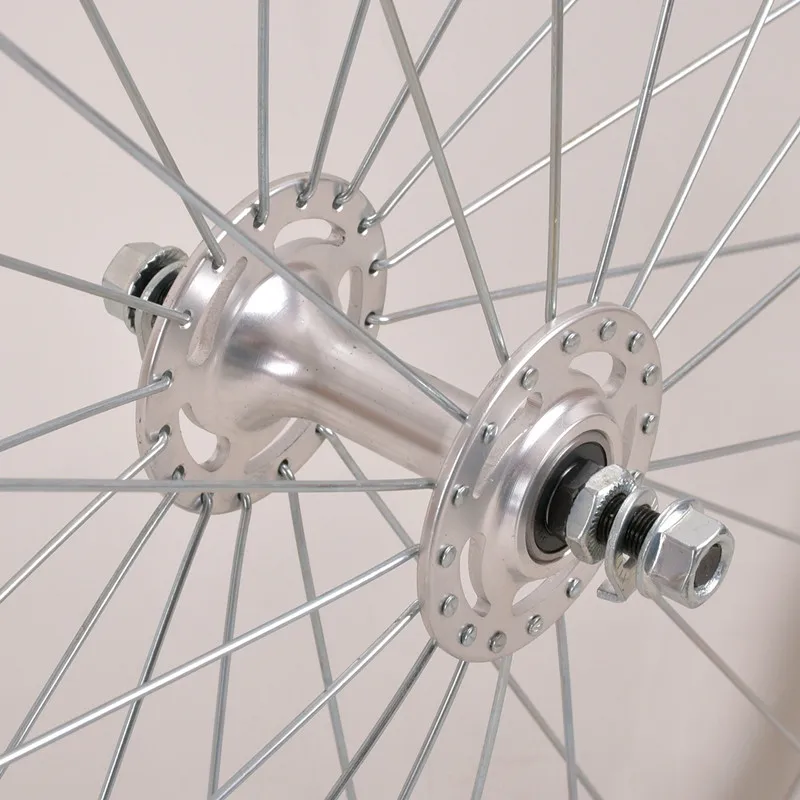 Fixed Gear Bike Retro Silver 700C Wheelset Aluminum Fixie Single Speed Bicycle 25MM High Strength Wheels with Industrial Bearing