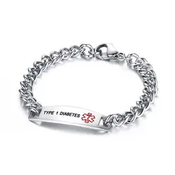 Medical Bracelet Men Stainless Steel Chain Titanium Tag Bracelet DIABETES EPILEPSY WARFARIN PACEMAKER Bracelet Factory Wholesale