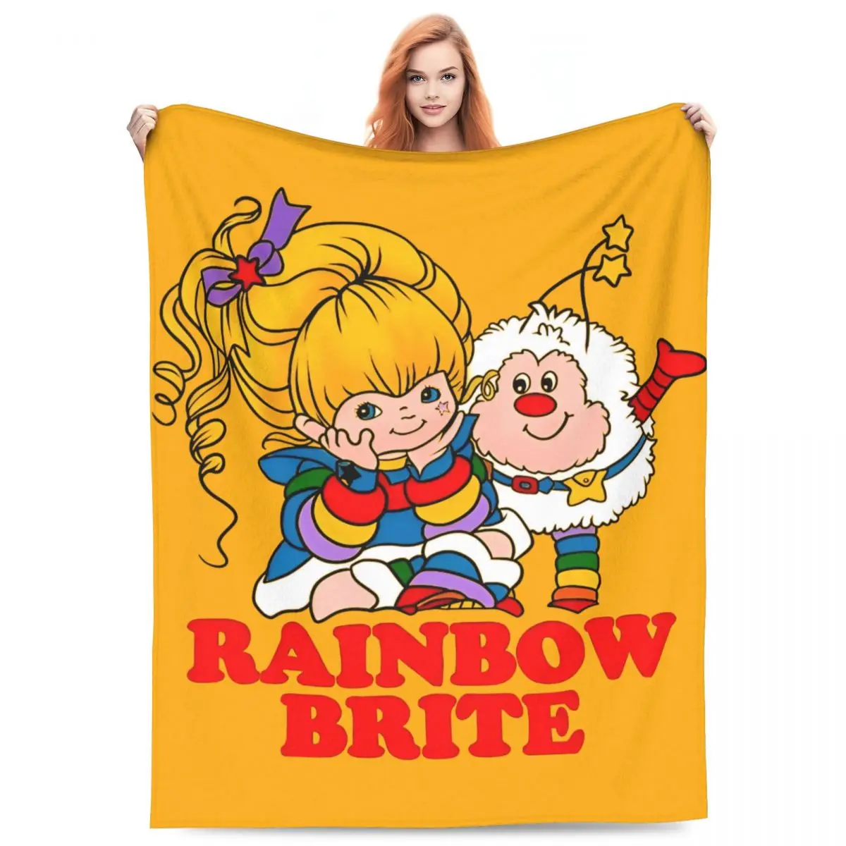 Cozy Cartoon Retro Rainbow Brites Blanket Accessories Sofa Decorative Throw Blanket Super Soft Coral Fleece Plush for Outdoor