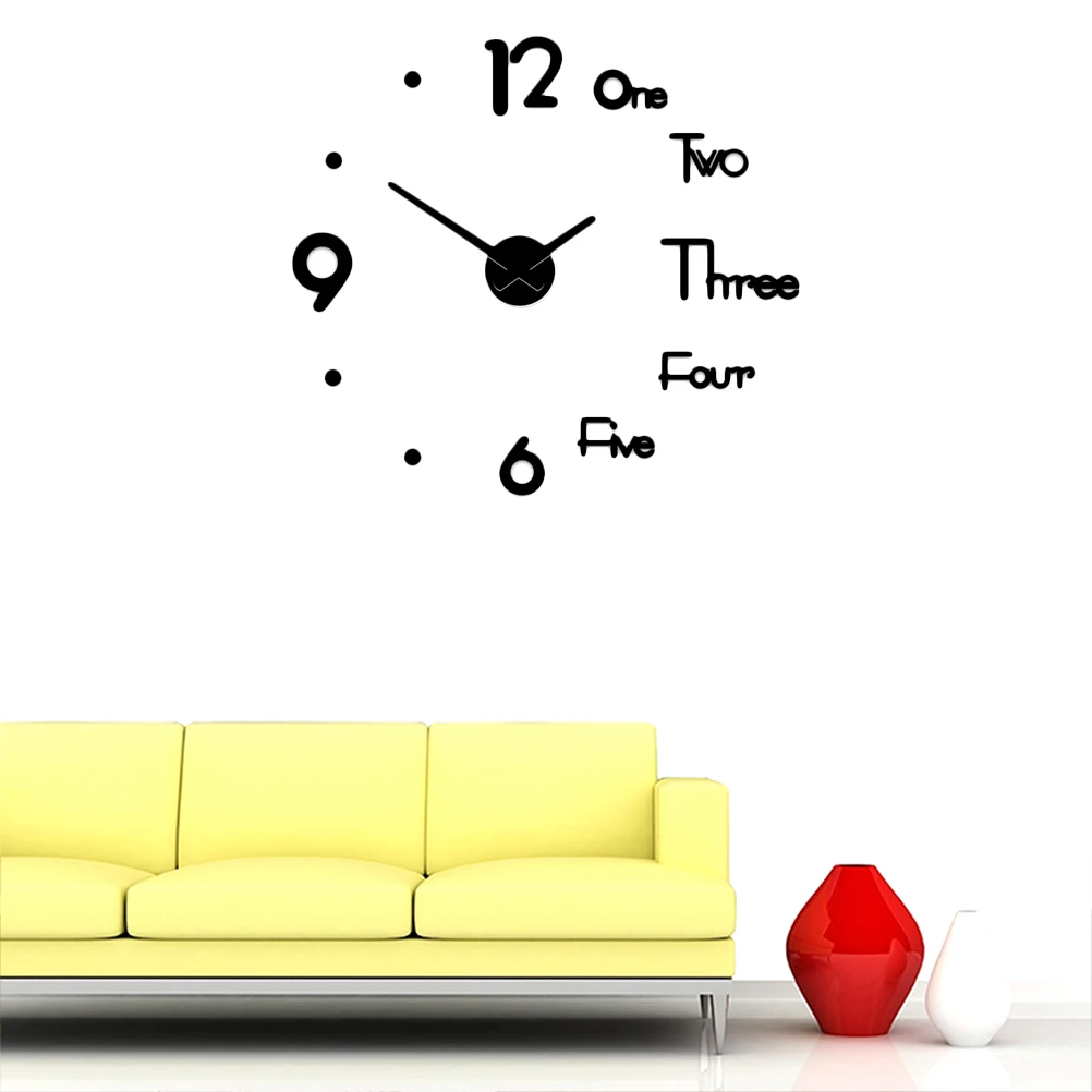 

1PC Creative DIY Wall Clock Nordic Style Quartz Wall Hanging Clock Sticker Fashion Decorative Clock for Home Living Room (Black,