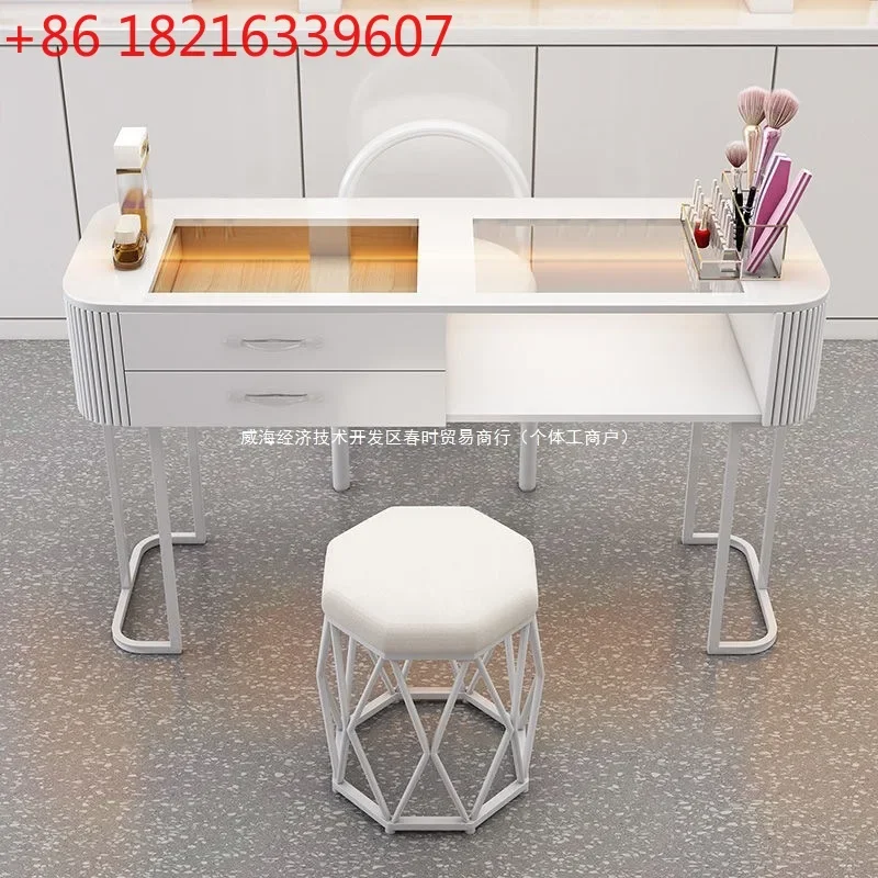 Creamy white Japanese glass single full set of light luxury simple manicure table storage folding manicure table
