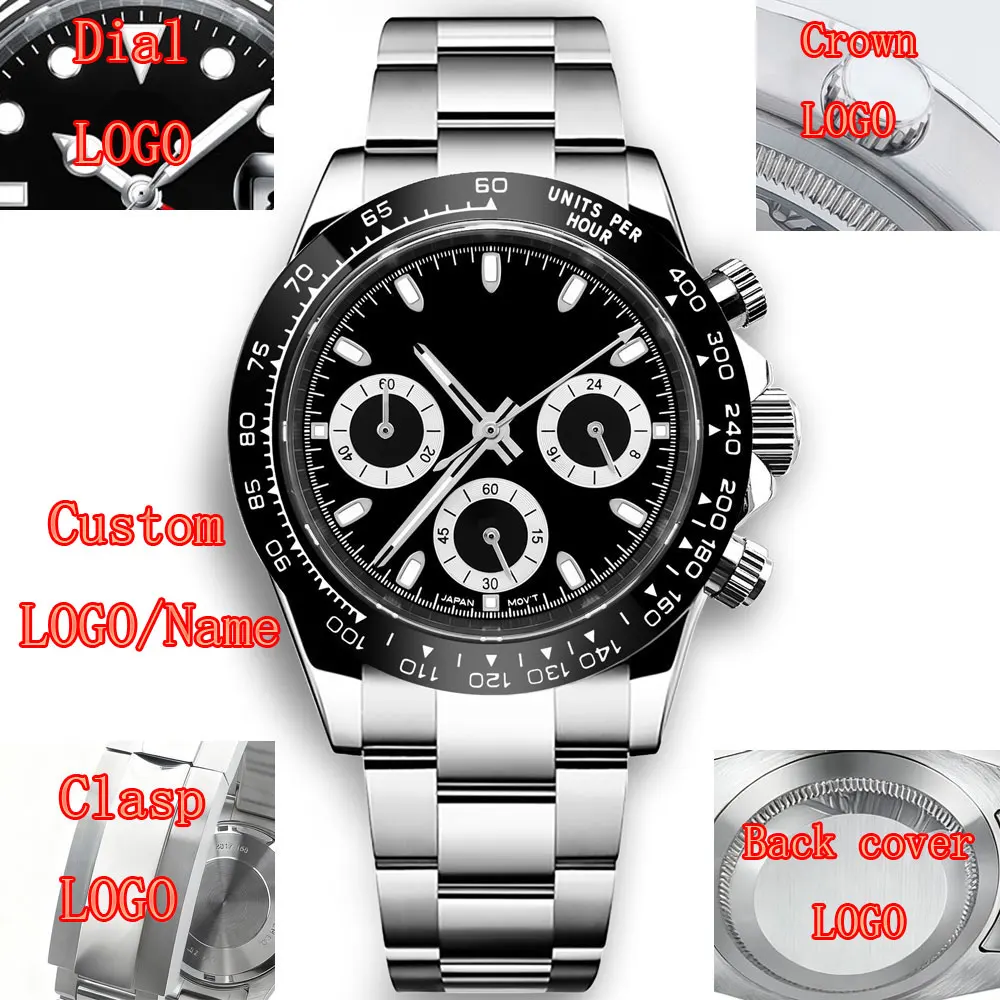 Logo personalizzato 39mm Orologi da uomo Vetro zaffiro Lusso VK63 Movimento al quarzo Orologio sportivo da uomo Orologio cronografo
