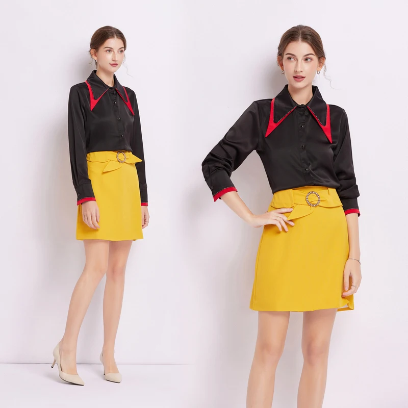 Elegant Workwear Suits for Women, Long Sleeve Blouses, Tops and Package Hip Skirt, High Fashion, SL542, 2024