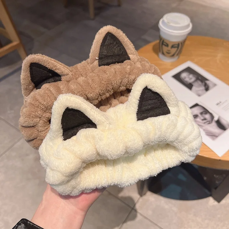 

Face Wash Headband Hairband With Cat Ears Coral Fleece Cartoon Cute Creative Hair Accessories