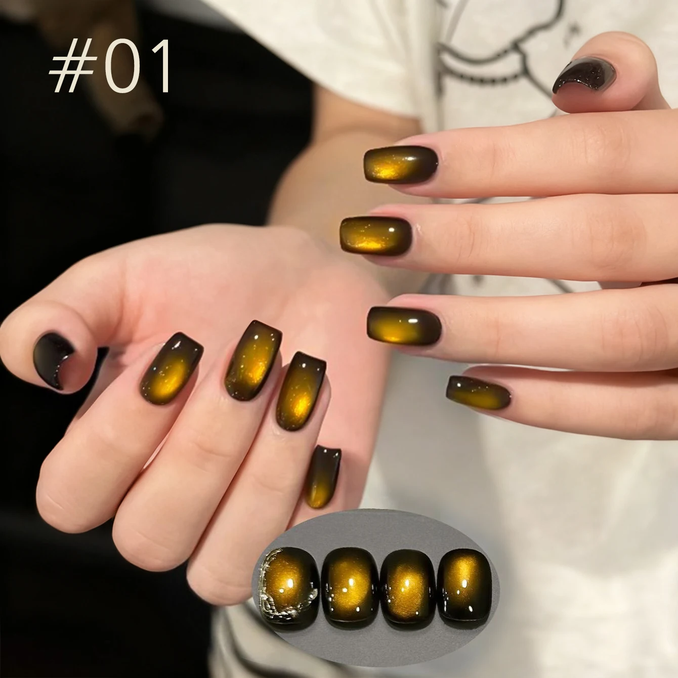 10 مللي 1 قطعة الذهب بني فاتح القط العين هلام مسمار البولندية عيد الميلاد الأظافر مبيعا سوبر فلاش الزجاج حبة الذهب الأظافر الأظافر السوداء #4