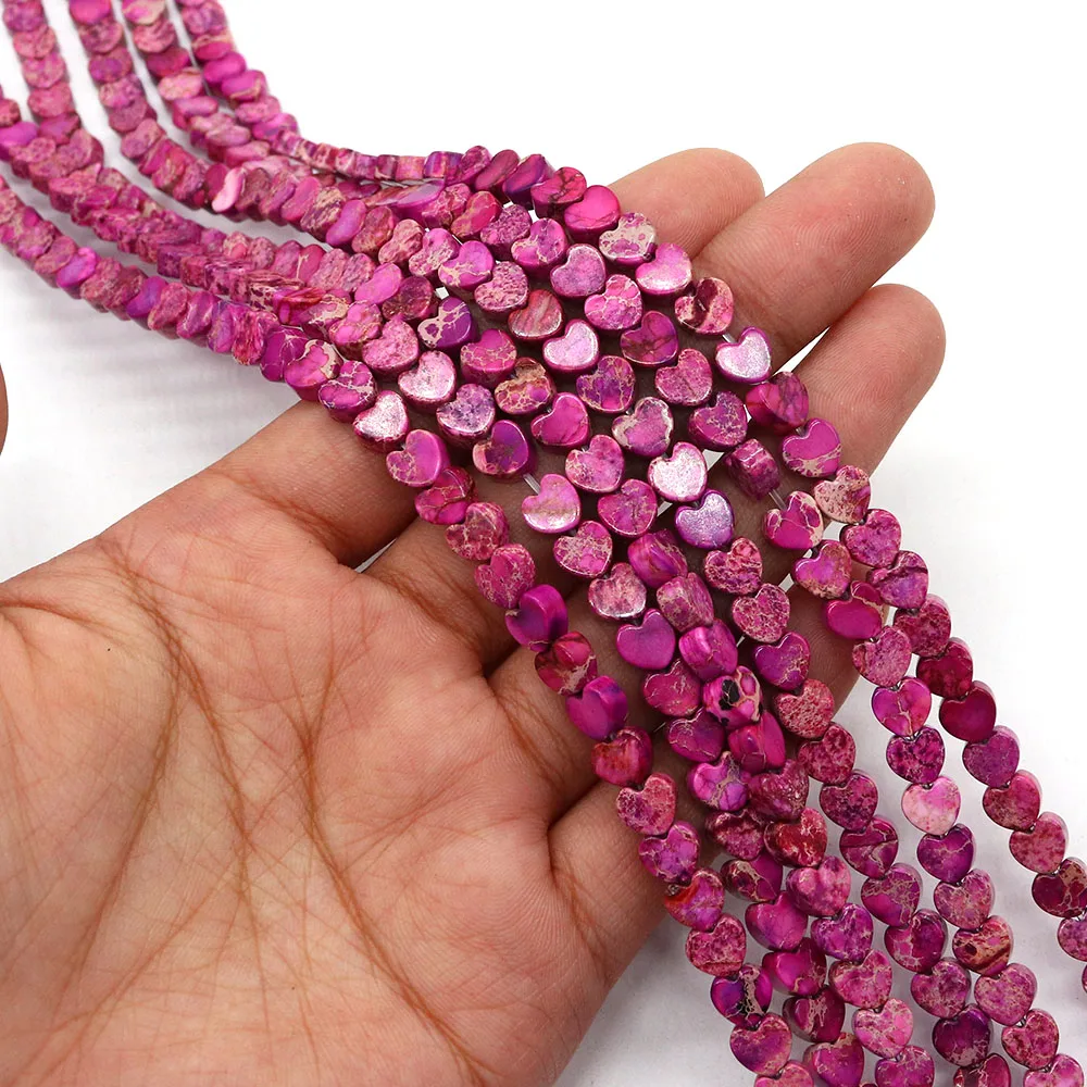 

Minimalist Creative Natural Colored Patterned Imperial Stone Polished Heart-Shaped Straight Hole Beads DIY Jewelry Accessories