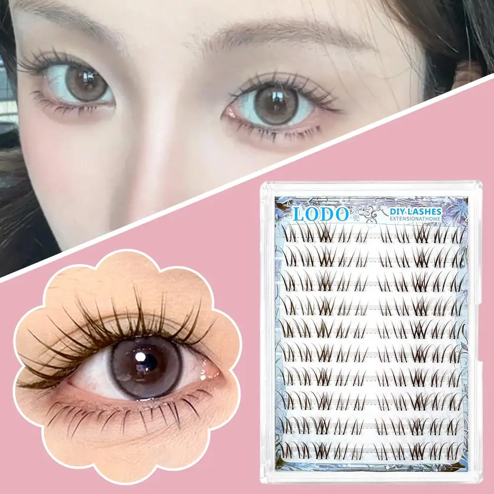 10 filas de pestañas sin pegamento estilo Manga marrón-pestañas seccionadas y aspecto falso, fácil Natural lindo aplicar C2P6