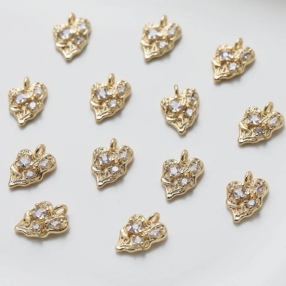 4PCS 14K Gold Plated Small Love Heart Pendant Inlaid Zircon Necklace DIY Making Supplies Jewelry Accessories