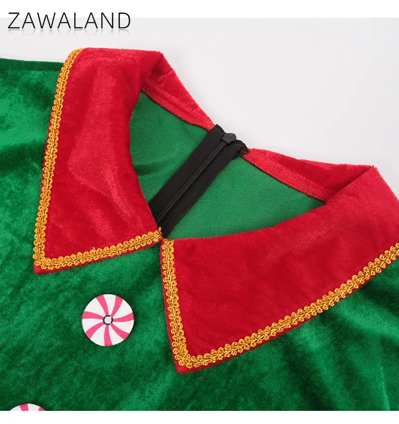 عيد الميلاد قزم تأثيري حلي امرأة الأخضر المخملية ألف خط فستان مع حزام عيد الميلاد مرحلة الأداء فساتين عطلة حفلة الزي #5