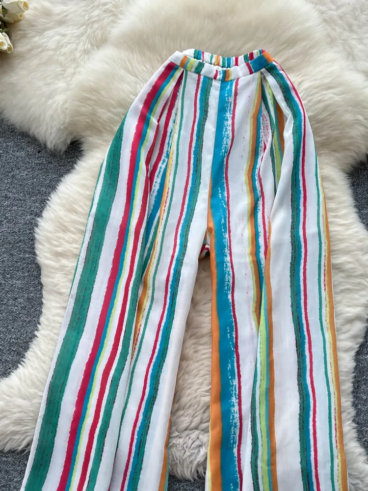 Hoge taille casual broek dames zomer 2025, nieuwe Faion dunne wijde pijpen gestreepte lange broek woon-werkverkeer Sle Koreaanse versie