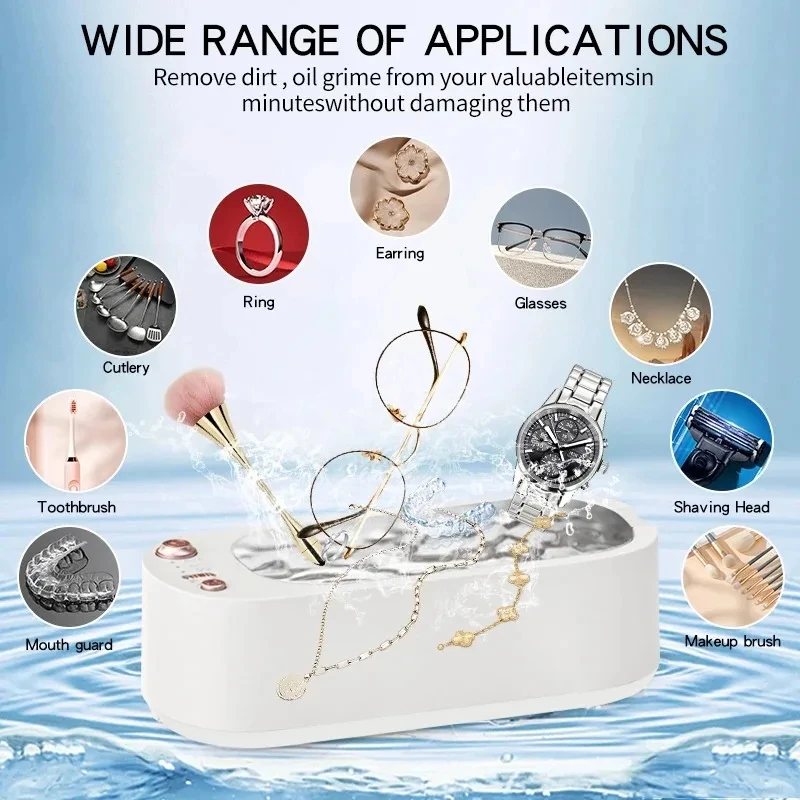 Ultrasonic Cleaner High-Frequency USB Rechargeable with Adjustment & Timing Feature for Household Jewelry Rings Glasses Cleaning