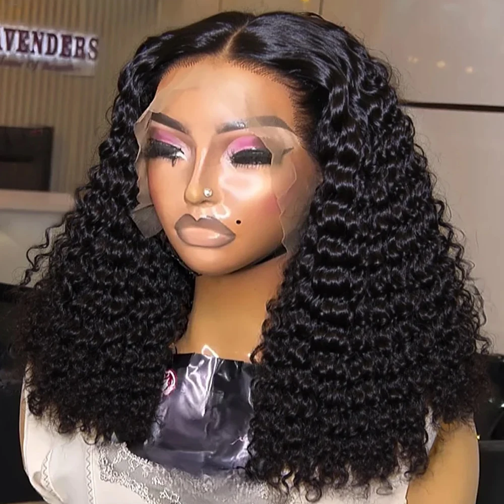 วิกผมบ๊อบสั้นแบบลอนลึกไม่ต้องใช้กาว วิกผมแท้ วิกผมลูกไม้ HD วิกผมลูกไม้ด้านหน้า 13x6 วิกผมบ๊อบลอนหยิกสำหรับผู้หญิงผิวดำ