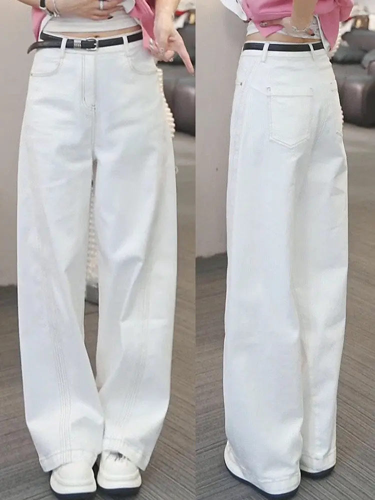 

Faionable High Waist Wide Leg Straight Cut Jeans Women's Spring Autumn Versatile Sli Casual Blue Denim Pants