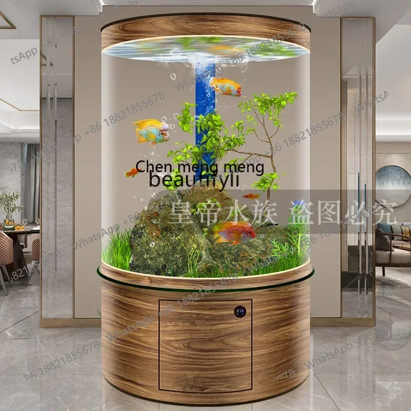 

X cylindrical glass fish tank household floor gold fish tank bottom filter aquarium full circle medium and large