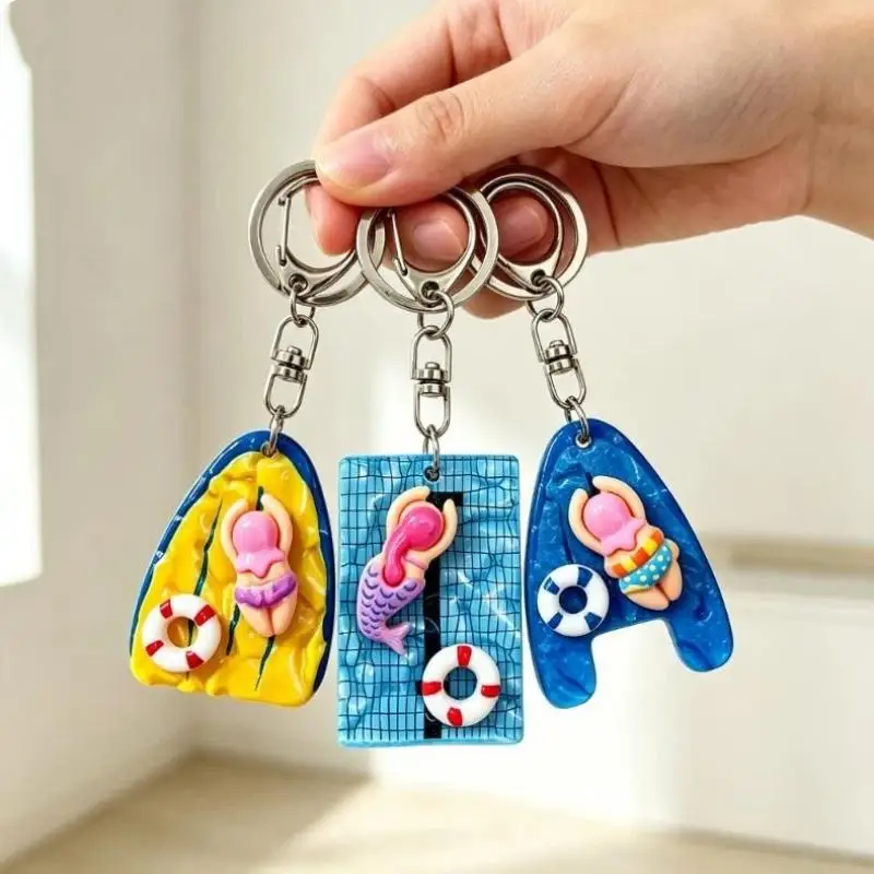 Cute Cartoon Swimmer Girl Pool Keychain Swimming Pendant Keyring Car Key Ring Bag Charm Backpacks Purses Pendant Party Gift
