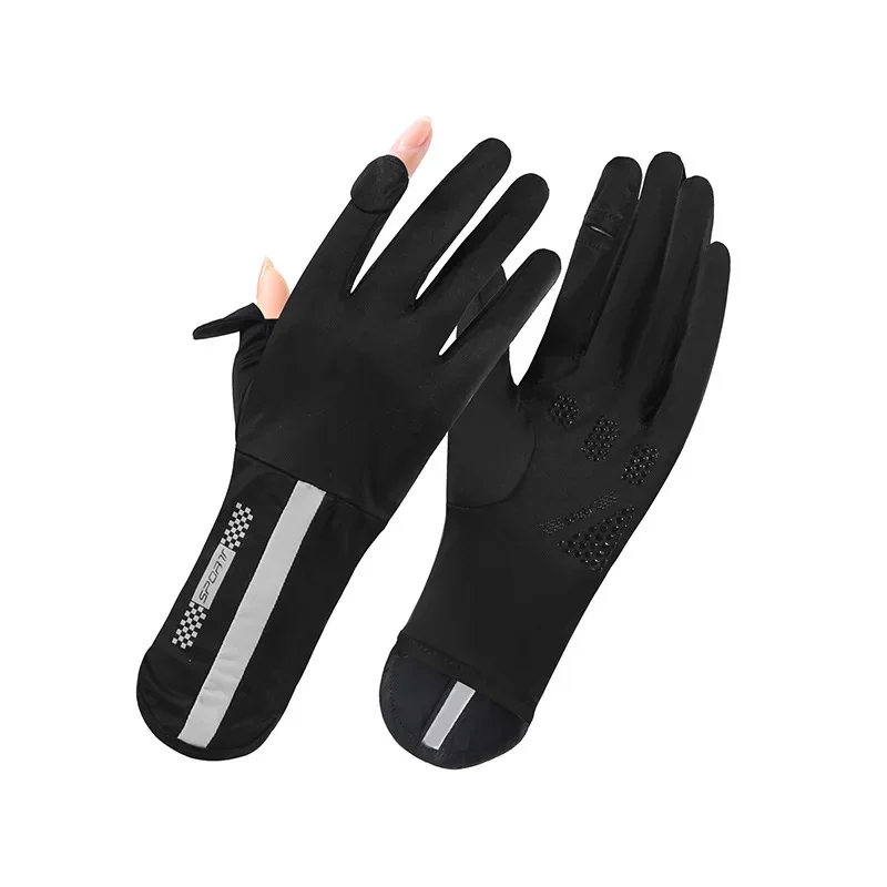 Летние солнцезащитные перчатки женские тонкие ледяные шелковые анти-ультрафиолетовые росы пальцы сенсорный экран вождения езда Нескользящие дышащие перчатки
