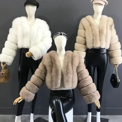Open Stitch Women Faux Fur Coats Thick Warm Fox Short Coat Turn Down Collar Solid Full Sleeve Elegant Splice Autumn Winter