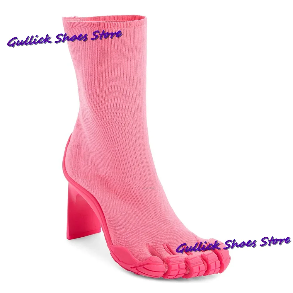 Bottes de Luxe à Cinq Doigts pour Femme, Chaussures à Talons Hauts Rouges Côtelés, Nouvelle Collection 2025