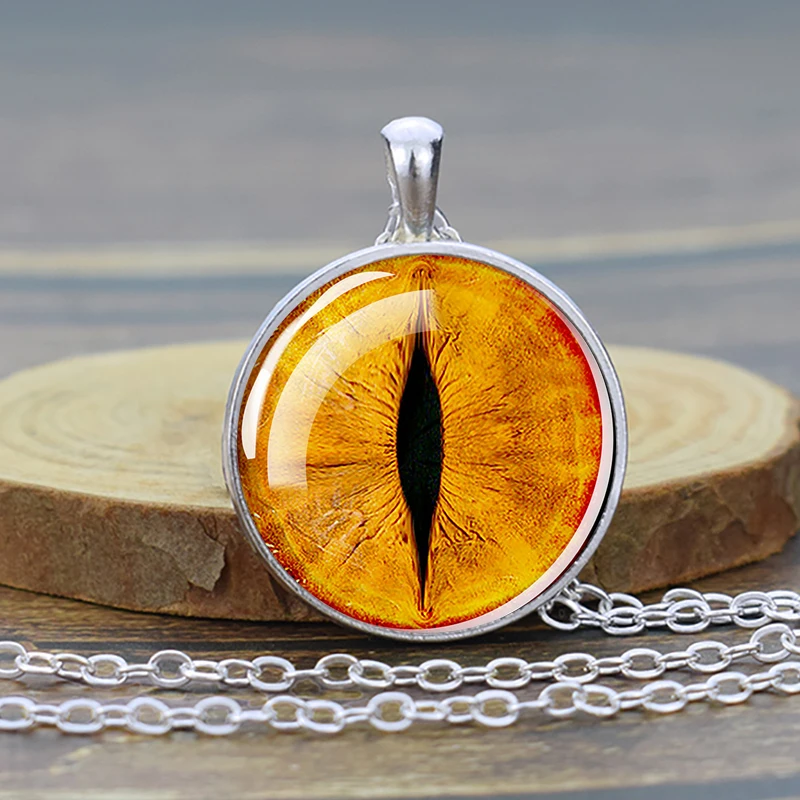 Evil Eyes Necklace Eye of Sauron Pendant Chain Glass Cabochon Necklace Charm Evil Eye Jewelry