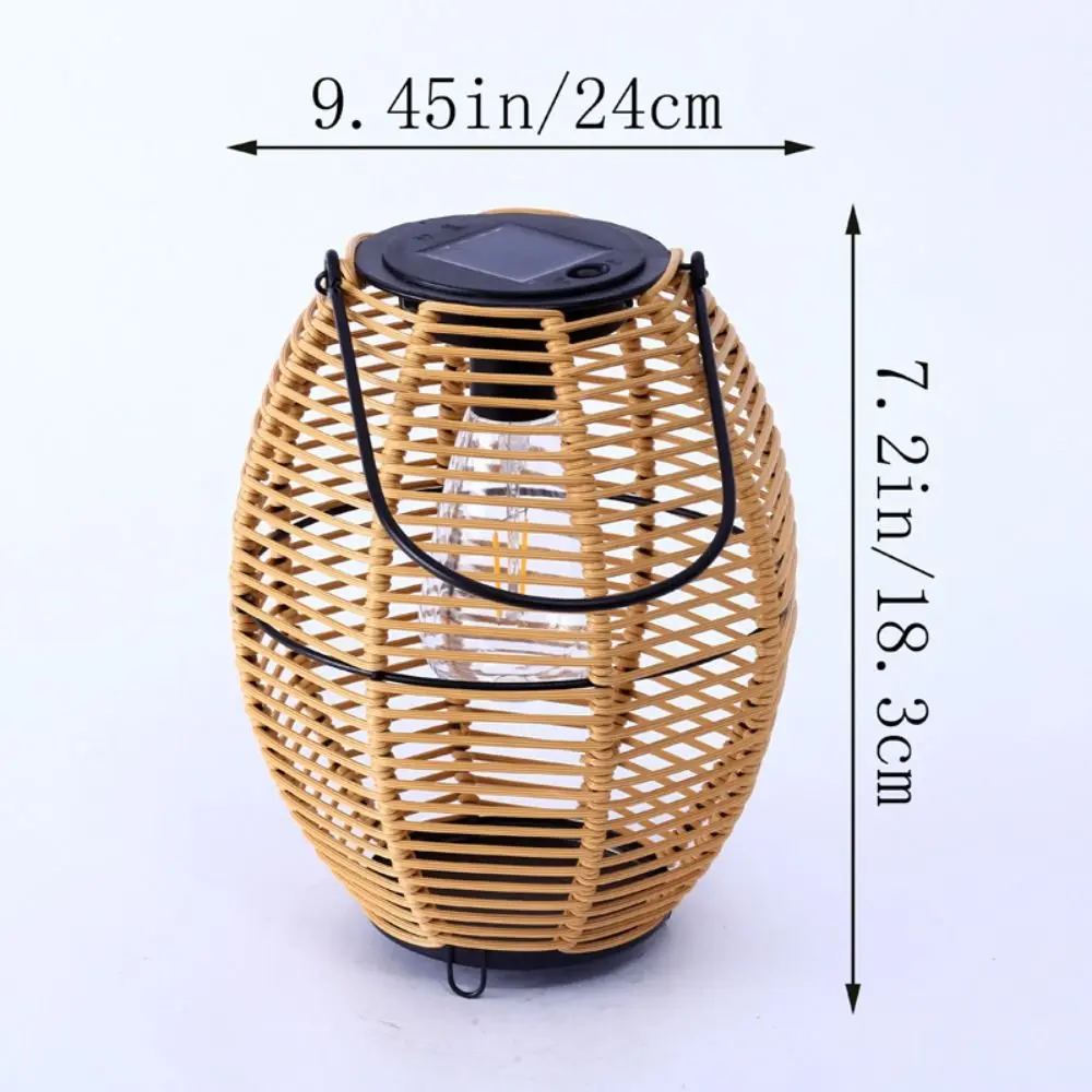 Retro Landscape Solar Imitation Lantern with Handle Hollowed Yard Lantern Atmosphere Hanging Weave Wind Lamp Home Decor