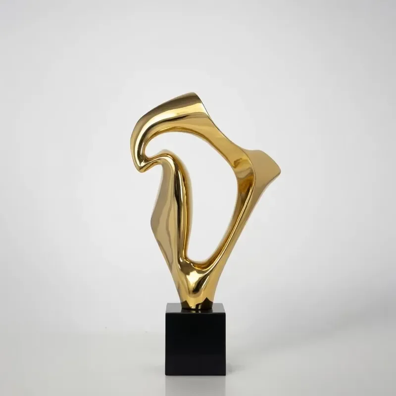 Modern Abstract Metal Sculpture Figurine Stainless Steel Gold Finish Indoor Art Decor for Villa Hotel Lobby Office