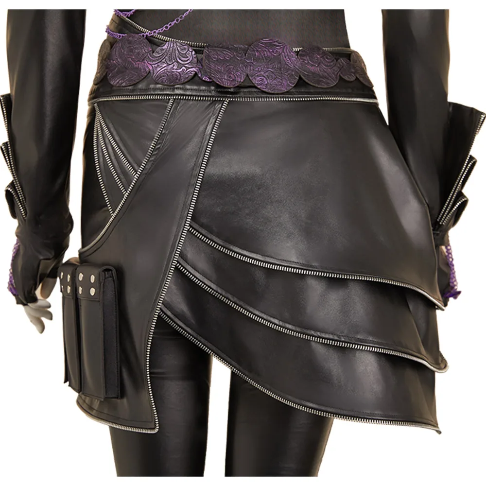 Kpop 악마 사냥꾼 Huntrix 소녀 루미 코스프레 블랙 가죽 스타일 의상 보라색 가발 루미의 검 코스프레 이벤트 할로윈