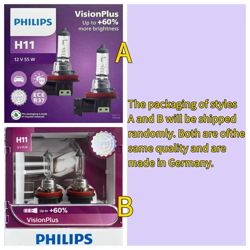 Imagen 2 del producto Philips H11 12V 55W PGJ19-2 VisionPlus 3250K luz brillante hasta 60% visión halógeno lámparas originales para coche faro 12362VPS2