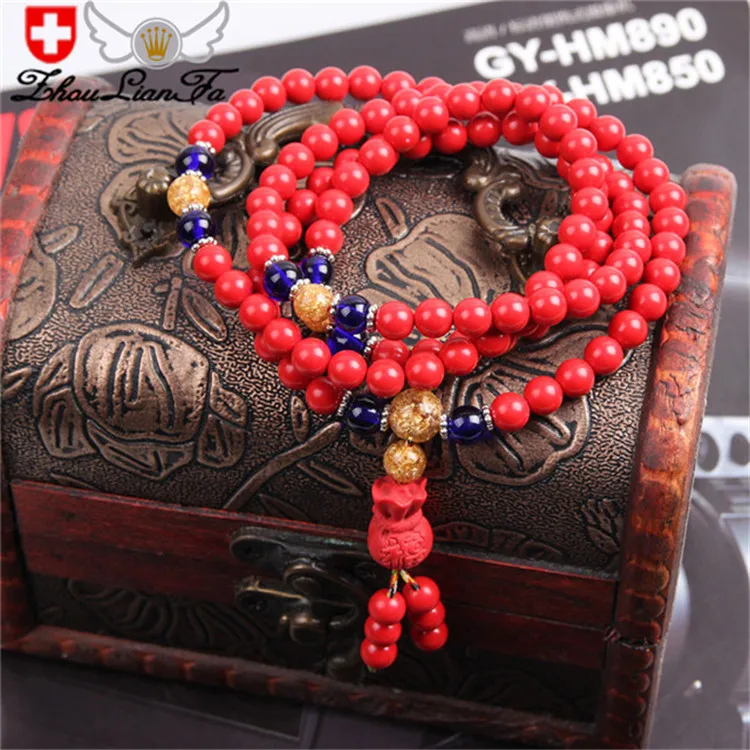 

Red Cinnabar 108 Grain Transfer Bracelet This Life Year Gourd Couple's Ethnic Style Buddha Beads Multi-Circle High-Level Jewelry