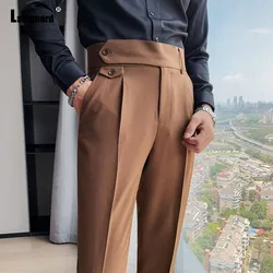 Men Elegant Formal Suit Pants for Party Wedding Solid Khaki Stand Pocket Trousers Italian Naples Fashion Buttons Up Suits Pants