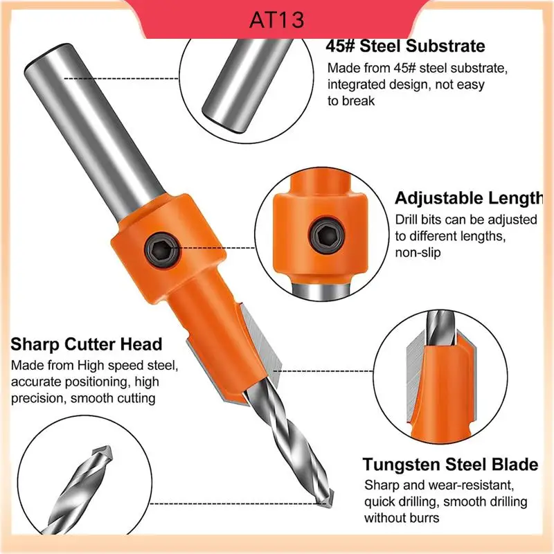 

AT13 Набор из 5 шт., быстросменные регулируемые сверла с зенковкой 8 мм, оранжевые сверла с зенковкой и 5 сменными сверлами