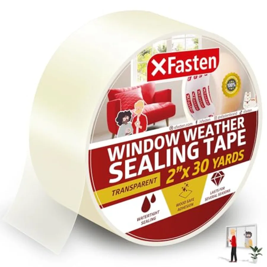 Transparent Window Weather Sealing Tape, 2-Inch x 30 Yards 50.8mm x 27.43m,Clear Window Draft Isolation Sealing Film Tape, No R