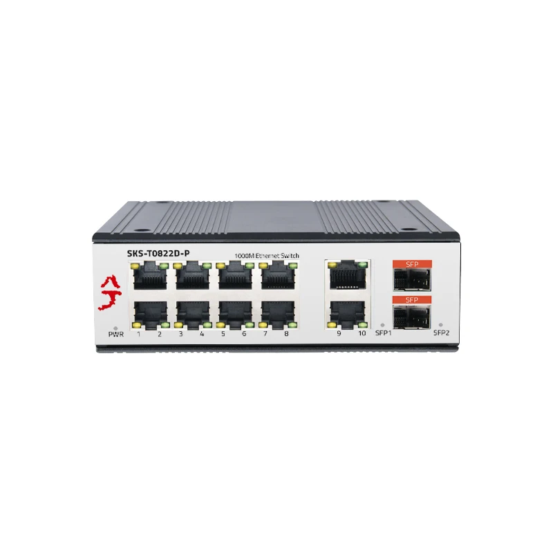 XikeStor 12 Port 1000M RJ45 SFP PoE Industrial Switch with Dual Power IP40 Protection EMC Design for AI Detection