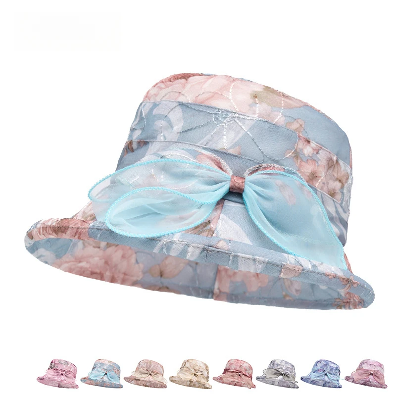 

Breathable Summer Women's Sun Hat with Colorful Floral Patterns Distinctive Dyed Craftsmanship and Lace Bow Decoration