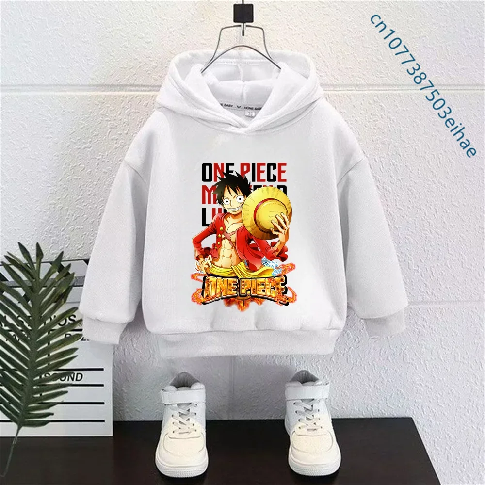 Children One Piece Luffy Hooded Pullover Y2K Casual Streetwear Anime Print Sweatshirt Trendy Outfit for Everyday Dressing