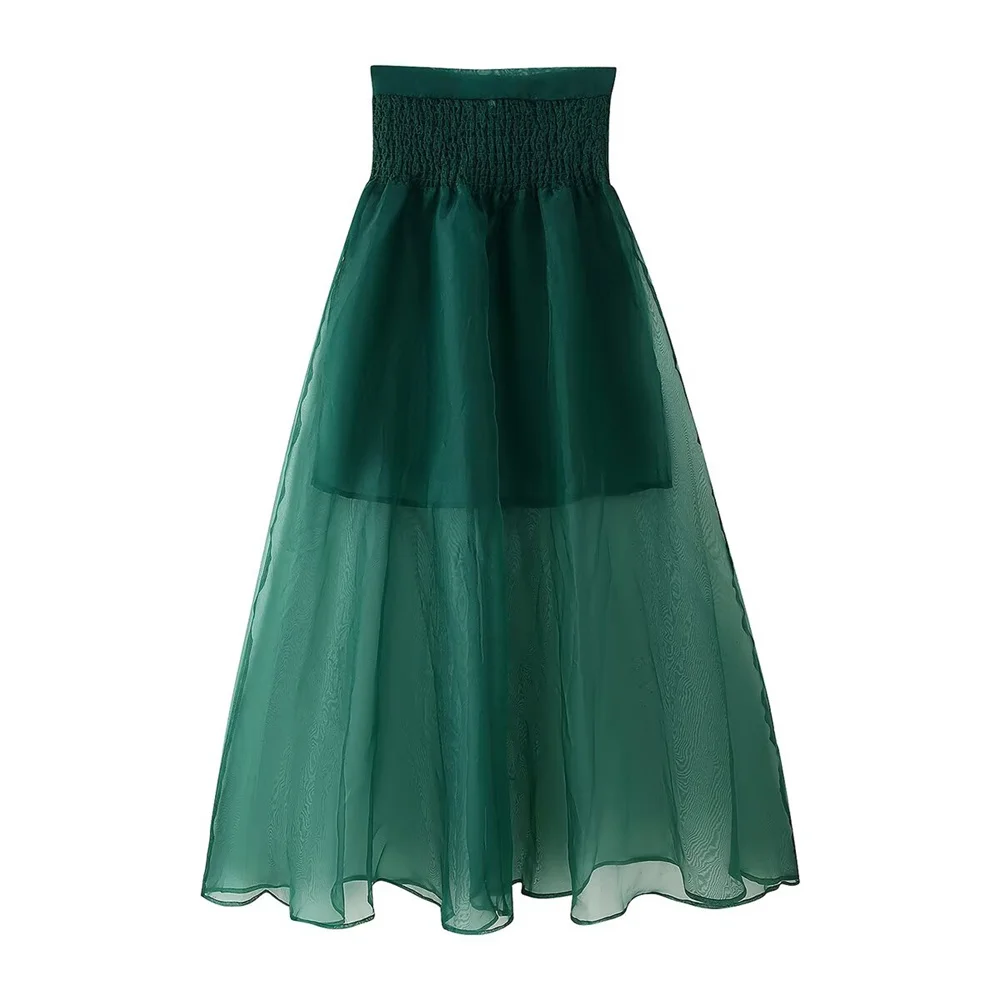 UNIZERA 2025 New Women's Clothing Design with European and American Style Perspective Yarn Bow Shirt&Half Skirt Set