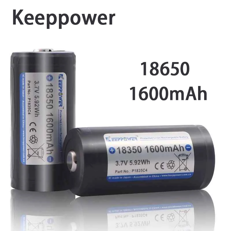 

Keeppower P1835C4 1600mAh Protected Li-ion Rechargeable 18350 Battery Lithium Ion Batteries