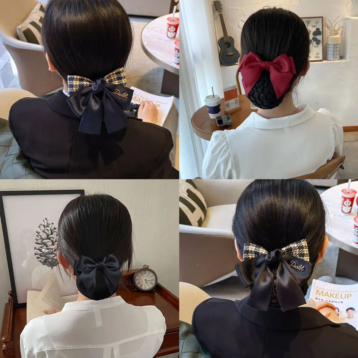 

Korean Bow Hairclip With Net Bun Ribbon Hair Bun Cover Headwear Hair Accessory Hotel Bank Flight Attendant Professional Hairnet