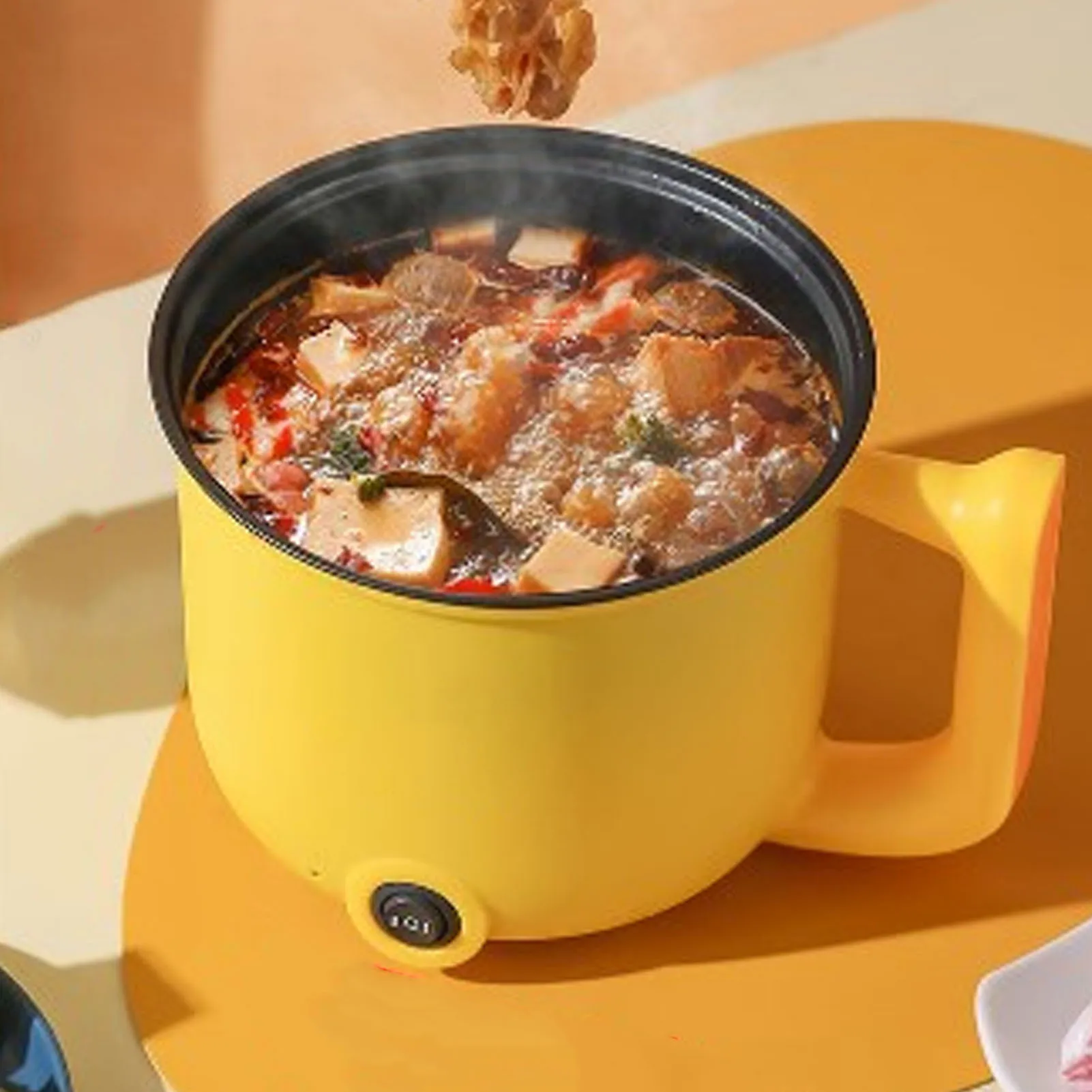 Elektroherd, 1,8 l, 600 W, 2 Gänge, antihaftbeschichtet, multifunktionaler elektrischer Hot Pot mit Griff für Nudelsuppe, Nudeln, Steak, Ei, Haferflocken