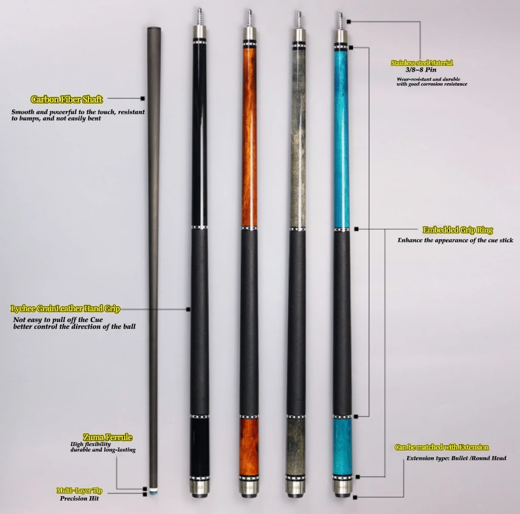 New Arrival Vanqs Handmade Radial Pin Joint 1/2-pc Carbon Fiber Shaft Billiard Pool Cue 12.5mm Tip Leather Grip Pool Stick