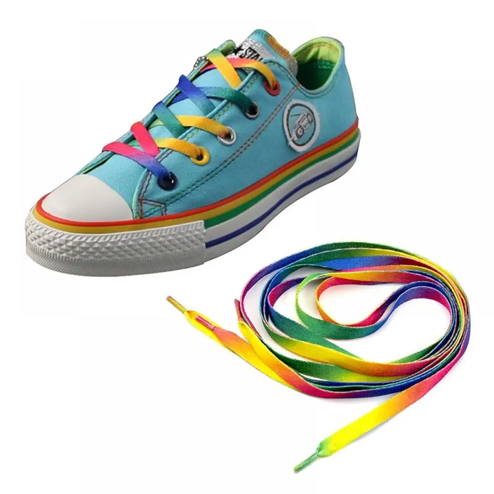 1 Pair 8mm Wide Thickened Colorful Shoelaces High Quality Soft Board Shoes Rainbow Canvas Shoes For Sneakers Sports Shoelaces