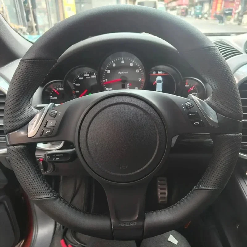 Perforated Genuine Leather Hand‑Stitched Full Wrap Steering Wheel Cover Fits 2010 Porsche Cayenne