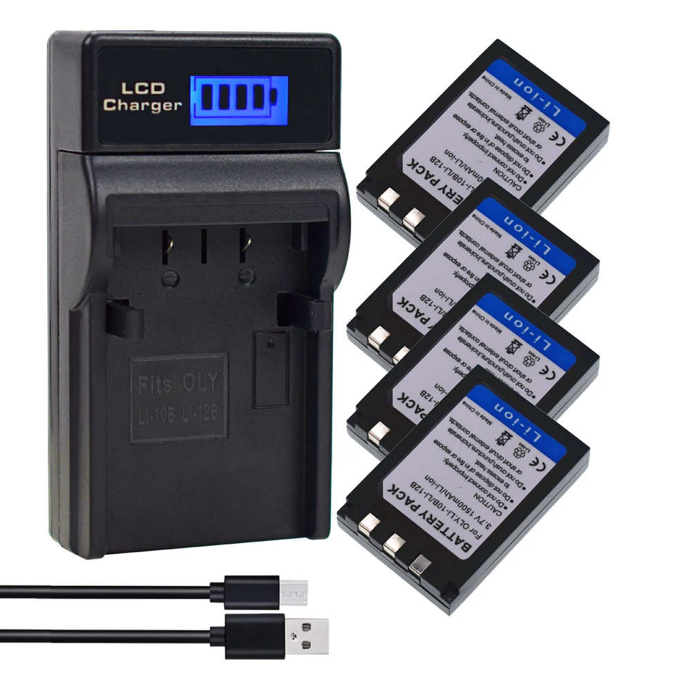 4Pcs Li12B Li 12B 10B Li10B Battery + LCD Charger for Olympus Li-10B Li-12B Stylus 600 Digital / 810 Digital