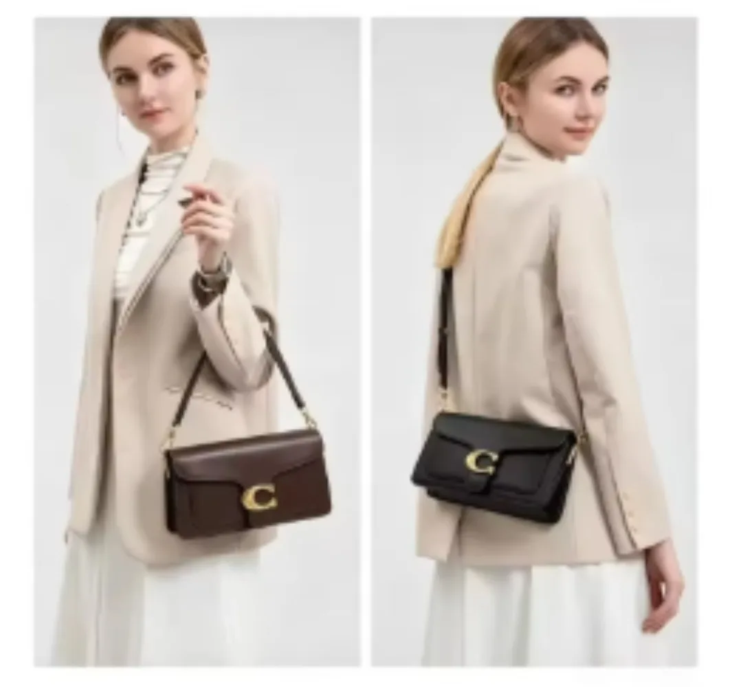 Sac à main rétro à rabat pour femme 2026, en cuir PU, avec boucle métallique en forme de C, sac à bandoulière et à porter sous le bras, avec deux sangles amovibles