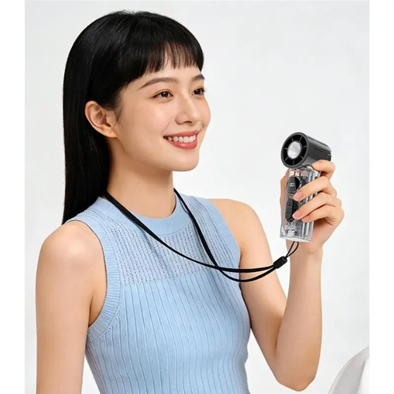 BABZ Mini Handheld Fan Portable USB Rechargeable High Speed Electric Fan with LED Lighting 100 Speed Levels Transparent